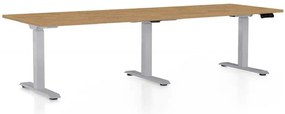 Výškovo nastaviteľný stôl OfficeTech Long, 240 x 80 cm, sivá podnož, dub kamenný