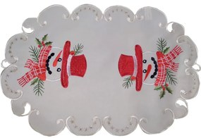 Vianočný krémový obrus s výšivkou snehuliaka Šírka: 30 cm | Dĺžka: 45 cm