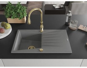 Mexen Cesar, 1-komorový granitový drez 775x470x190 mm a drezová batéria Savita, šedá, 6514-71-672601-50