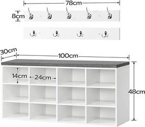 Predsieňový vešiak s botníkom a sedadlom Vasagle Jungo 100 cm biely/sivý