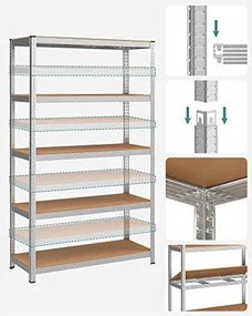 5-úrovňový oceľový regál s vysokou nosnosťou 750 kg, 60 x 120 x 200 cm, strieborný