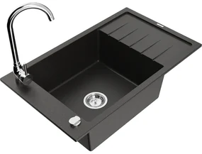 Mexen Elias, 1-komorový granitový drez s odkvapkávačom 795x480x200 mm a chrómová kuchynská batéria Telma, čierna - zlatá metalíza, 6511-75-670200-00