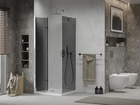 Mexen Lima, sprchový kút so skladacími dverami 80 (dvere) x 80 (stena) cm, 6mm šedé sklo, chrómový profil + slim sprchová vanička biela + chrómový sifón, 856-080-070-01-40-4010