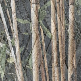 Ozdobný paraván, Bambusové stonky v hnědé barvě - 110x170 cm, trojdielny, korkový paraván