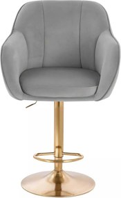 LuxuryForm DESIGN Barová stolička AVOLA VELUR na zlatom tanieri - svetlo šedá