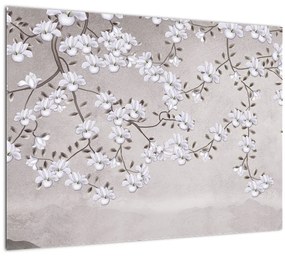 Sklenený obraz - Kvety v šedivej krajine (70x50 cm)