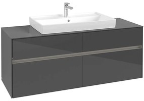 VILLEROY &amp; BOCH Collaro závesná skrinka pod umývadlo na dosku (umývadlo v strede), 4 zásuvky, s LED osvetlením, 1400 x 500 x 548 mm, Glossy Grey, C088B0FP