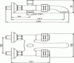 Novaservis Retro I, vaňová batéria bez príslušenstva 100 mm, chrómová, 99024/1,0