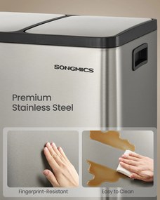 SONGMICS 3 x 18L výberový kuchynský odpadkový kôš, mäkké zatváranie, strieborný