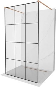 Mexen Kioto, sprchová zástena Walk-In 100 x 200 cm, 8mm sklo čierny vzor, medený matný profil, 800-100-002-65-77