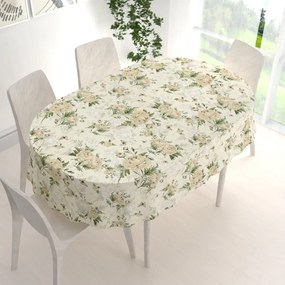 Biante Bavlnený oválny obrus Sandra SA-473 Pivonky s motýlikmi na vanilkovom 100x160 cm