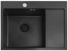 Rea Fin, 1-komorový oceľový drez 620x480x185 mm, čierna matná, ZLE-06014
