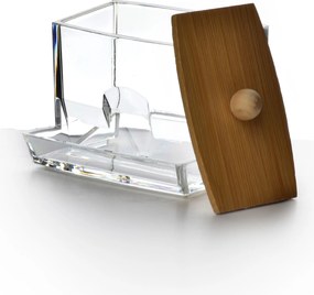 Kozmetický organizér na vatové tyčinky BEA 8,5x5,5x8,5 cm bambus/číry