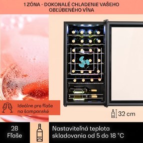 Klarstein Shiraz 28 Uno, vinotéka, 74 l, 28 fliaš, 5-18°C, dotykový ovládací panel