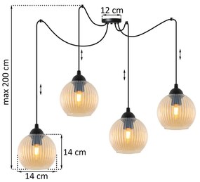 Závesné svietidlo Riffle Round Spider, 4x medové sklenené tienidlo
