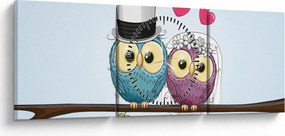 Obraz - Zamilované sovičky (s hodinami) (90x30 cm)