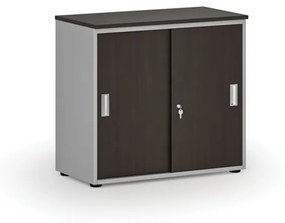 Kancelárska skriňa so zasúvacími dverami PRIMO GRAY, 740 x 800 x 420 mm, sivá/wenge