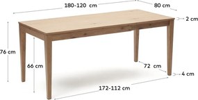 Rozkladací jedálenský stôl s prídavnou doskou v dekore duba 80x120 cm Yain – Kave Home