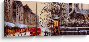 Obraz - Maľba zimného mesta (s hodinami) (90x30 cm)