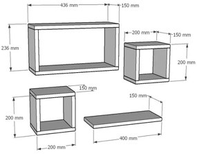 SADA 4x Nástenná polica BABI biela