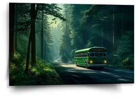 Sablio Obraz Zelený autobus v lese - 60x40 cm