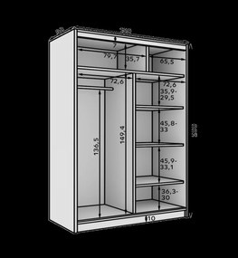ŠATNÍKOVÁ SKRIŇA GABY SO ZRKADLOM BIELA + ČIERNE DVERE 150 cm