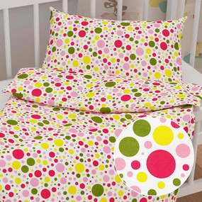 Biante Detské bavlnené posteľné obliečky do postieľky Sandra SA-209 Ružové a žlté bodky na bielom Do postieľky 90x120 a 40x60 cm