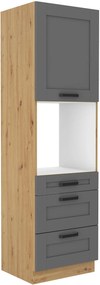Potravinová kuchynská skrinka na rúru Lucid 60 DPS-210 3S1F (korpus: dub artisan + front: mdf dustgrey). Vlastná spoľahlivá doprava až k Vám domov. 1134767