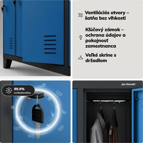Sociálna BHP šatníková skriňa s 10 dverami BARTEK 1360 x 1720 x 450 mm, antracitovo-modrá