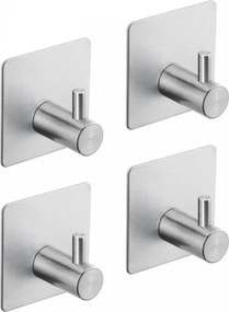 Erga Pad, samolepiace háčiky na uteráky bez vŕtania, 4ks, 4,5×4,5 cm, brúsená oceľ, ERG-YKA-CH.PAD4-CHR