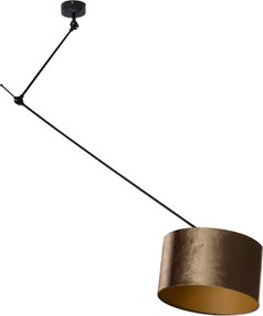Závesná lampa čierna s bronzovým zamatovým tienidlom 35 cm - Blitz