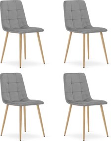 Set štyroch jedálenských stoličiek KARA zamatové svetlosivé / hnedé nohy (4 ks)