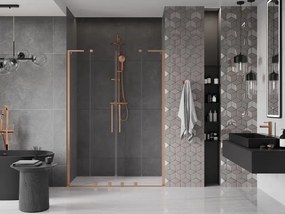 Mexen Velar L Duo, posuvné sprchové dvere do otvoru 150 cm, 8mm číre sklo, medená matná, 871-150-003-02-65