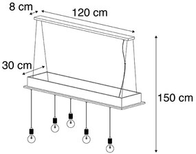 Rustikálne závesné svietidlo čierne s dreveným rámom 5-žiarovkové - Flair