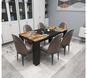 Jedálenský stôl Dovete 2 (orech svetlý + čierna) (pre 6 osôb). Akcia -19%. Vlastná spoľahlivá doprava až k Vám domov. 1093697