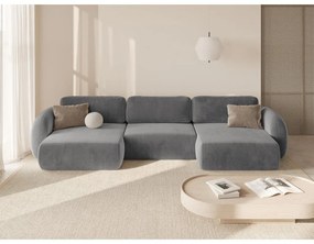 Tmavosivá zamatová rozkladacia/s úložným priestorom rohová pohovka (do tvaru "U") Tonale – Cosmopolitan Design