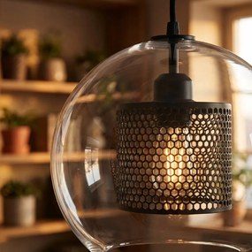 Toolight - Sklenená závesná lampa loft APP557-1CP 20cm 1xE27 60W, čierna, OSW-08750