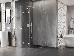 Mexen Lunar, Päťuholníkový sprchový kút Mexen Lunar s výklopným ľavým oknom 80 x 80 cm, 8mm číre sklo, biely profil, 831-080L-080P-20-00-L