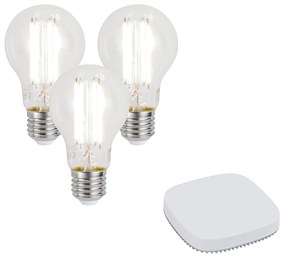 Sada 3 inteligentných stmievateľných LED žiaroviek E27 A60 7W 806LM 2700-6500K vrátane Zigbee Smart Hub