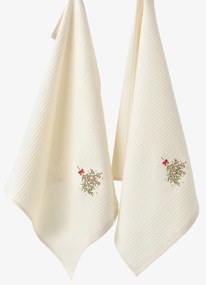 Goldea vianočná kuchynská vaflová utierka s výšivkou - imelo na krémovom 50 x 70 cm