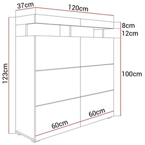 KOMODA ALEX LED BIELA VYSOKÝ LESK 123 cm