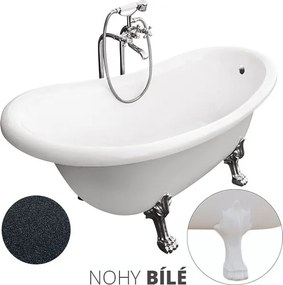 Besco Akrylátová voľne stojaca vaňa Otylia Glam G 160x77 (170x77) s prepadom BESCO-Typ výpuste: Click-Clack s prepadom, čierna matná, BESCO-Nôžky: Ch…
