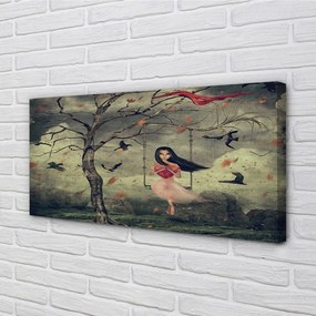 Obraz canvas Strom vtáky mraky dievča rocková 120x60 cm