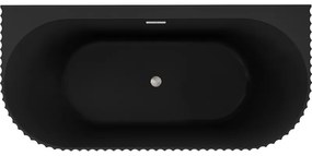 Mexen Sella, voľne stojaca vaňa ku stene, drážkovaná, 150 x 75 cm, čierna matná, brúsená oceľ, 52711507571-97