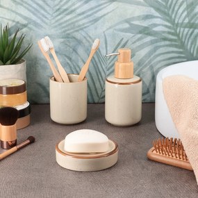 Sada kúpeľňových doplnkov Elva, béžová/s drevenými prvkami