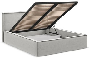 Svetlosivá čalúnená dvojlôžková posteľ s úložným priestorom s roštom 180x200 cm Anani – Makamii