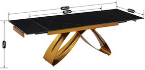 Stôl MATEO 160–240 cm čierny mramor/zlatý