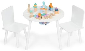 Okrúhly detský stolík s praktickým úložným priestorom a stoličkami