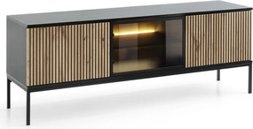 TV skrinka Sento, čierna/dub wotan, s osvetlením