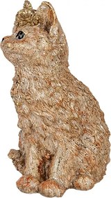 Dekorácia béžová mačka so zlatou patinou a kvetinou - 16*14*25 cm